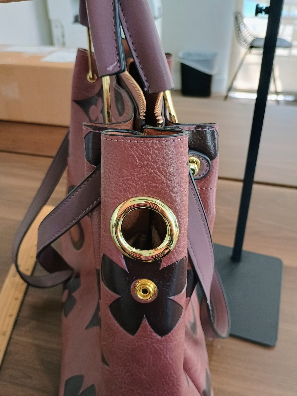 Plum Color Floral Shoulder Bag - Picture 4 of 8